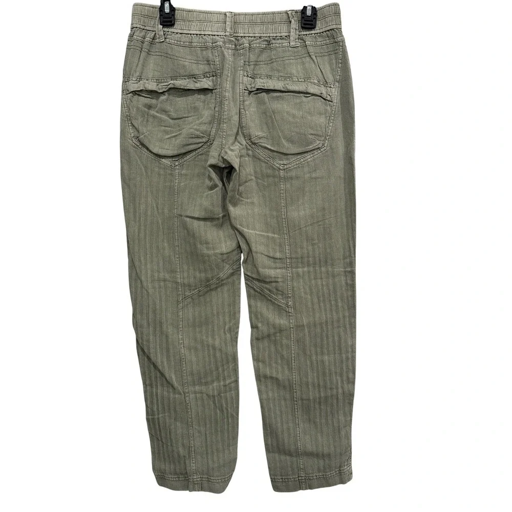 Free People Women Small Sage Green Herringbone‎ Linen Cotton Blend Utility Pants